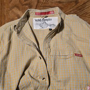 Ecko Unltd Shirt Mens Large Yellow Plaid Button Up Cotton Hip Hop Streetwear